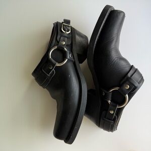 Frye Harness Mules 70760- Black Leather Mule with Silver Buckles Made in USA